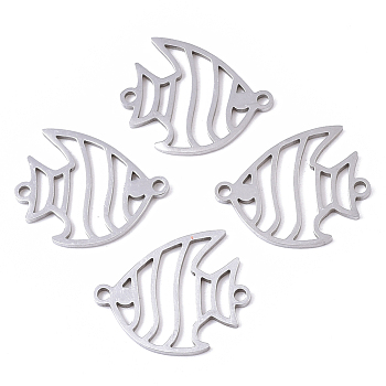 201 Stainless Steel Links connectors, Laser Cut, Fish, Stainless Steel Color, 19x16x1mm, Hole: 1.4mm