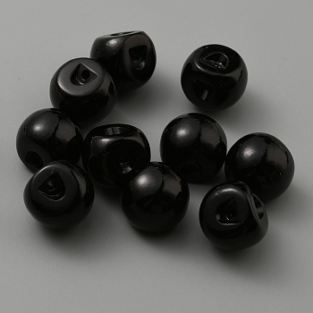 Resin Imitation Pearl Buttons, Mushroom Buttons, Black, 14x14mm, Hole: 1.8mm