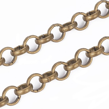 Iron Rolo Chains, Belcher Chain, Unwelded, with Spool, Long-Lasting Plated, Antique Bronze, 6x2mm, about 328.08 Feet(100m)/roll
