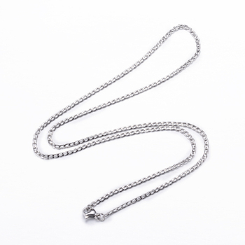 304 Stainless Steel Curb Chain Necklaces, with Lobster Claw Clasps, Stainless Steel Color, 19.7 inch(50cm), 2mm