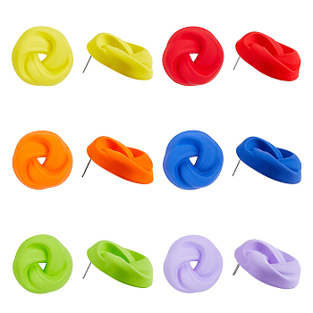 6 Pairs 6 Colors Spray Painted Acrylic Stud Earrings with Steel Iron Pins, Round Knot, Mixed Color, 33mm, 1 Pair/color
