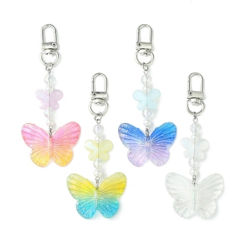 Acrylic Butterfly Pendant Decorations, with Alloy Swivel Lobster Clasps, Mixed Color, 104.5mm