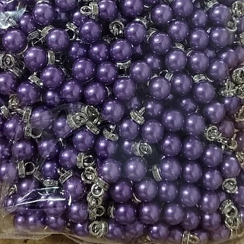 ABS Plastic Imitation Pearl Charms, with Resin Rhinestone, Round Charm, Lilac, 13x8mm, Hole: 3mm