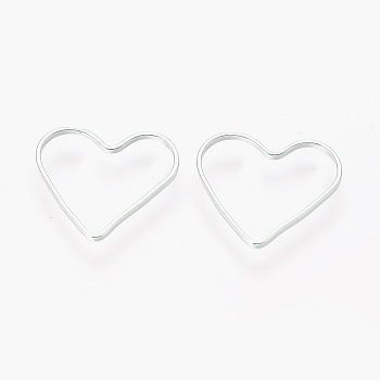 Brass Links, Valentine's Day Jewelry Accessory, Heart, Silver Color Plated, about 13.5mm wide, 12mm long, 1mm thick