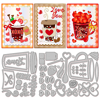 Valentine's Day Theme Coffee Carbon Steel Cutting Dies Stencils, for DIY Scrapbooking, Photo Album, Decorative Embossing Paper Card, Stainless Steel Color, Drink, 105~135x83~103x0.8mm, 2pcs/set