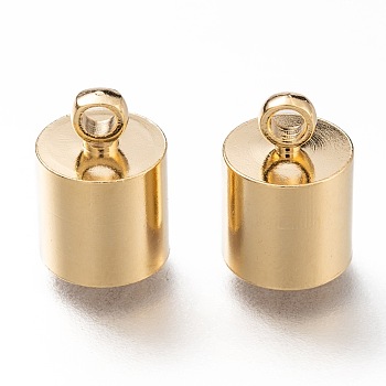 Brass Cord Ends, End Caps, Long-Lasting Plated, Column, Real 24K Gold Plated, 13x9mm, Hole: 2mm, Inner Diameter: 8mm