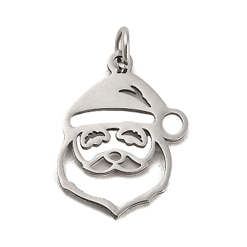 Christmas 304 Stainless Steel Pendants, with Jump Ring, Santa Claus Charm, Stainless Steel Color, 19x15x1mm, Hole: 3.6mm