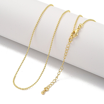 Brass Ball Chain Necklaces for Women, Real 18K Gold Plated, 17.72 inch(450mm)