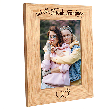 Natural Wood Photo Frames, for Tabletop Display Photo Frame, Rectangle with Word, Heart Pattern, 200x150mm