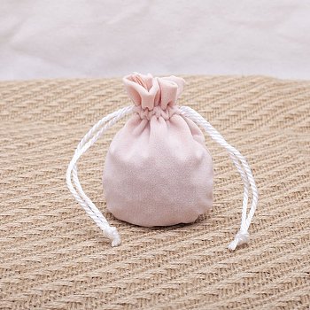 Velvet Storage Bags, Drawstring Pouches Packaging Bag, Round, Pink, 11x9cm