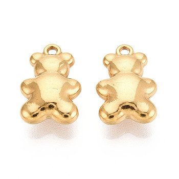 304 Stainless Steel Pendants, Bear, Ion Plating(IP) , Real 18K Gold Plated, 15.5x10x5mm, Hole: 1.2mm