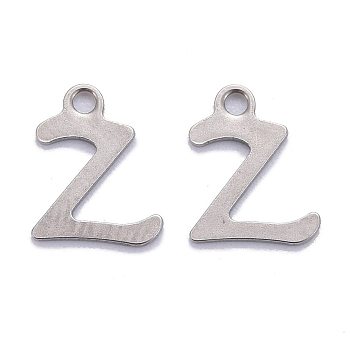 304 Stainless Steel Pendants, Alphabet, Stainless Steel Color, Letter.Z, 11.5x9x1mm, Hole: 1.5mm