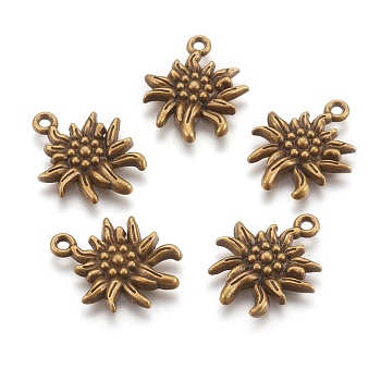 Tibetan Style Alloy Pendants, Cadmium Free & Nickel Free & Lead Free, Edelweiss, Antique Bronze, 21x16x2.5mm, Hole: 1mm