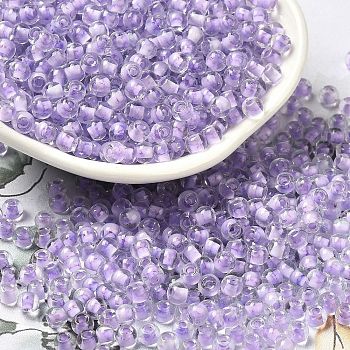 Transparent Glass Round Seed Beads, Inside Colours, Round, Lilac, 6/0, 4x3mm, Hole: 1.2mm, about 161pcs/10g