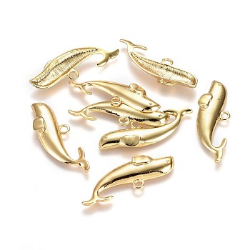 Alloy Pendants, Lead Free & Nickel Free & Cadmium Free, Fish, Real 18K Gold Plated, 14x39.5x4mm, Hole: 2.5mm