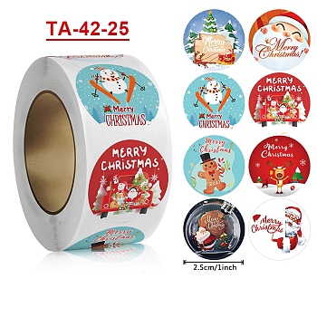 Paper Self-Adhesive Clothing Size Labels, for Clothes, Size Tags, Round with Christmas Theme, Mixed Color, 25mm