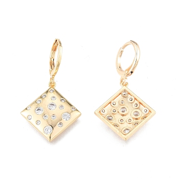 Clear Cubic Zirconia Rhombus Dangle Leverback Earrings, Brass Jewelry for Women, Cadmium Free & Nickel Free & Lead Free, Real 18K Gold Plated, 34mm, Pin: 1mm