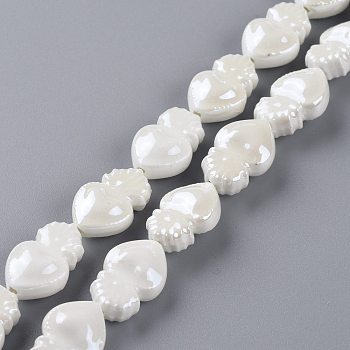 Smooth Handmade Porcelain Beads, Octopus Shape, White, 15.7x10.3x6.2mm, Hole: 1.2mm, about 24pcs/Strand, 14.57''(37cm)