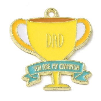 Father's Day Alloy Enamel Pendants, Golden, Word You are My Champion, Trophy, 25x23.5x1.5mm, Hole: 1.5mm