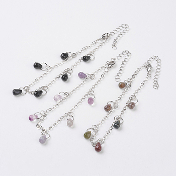 Faceted Natural Gemstone Anklets, with Brass Findings and 316 Surgical Stainless Steel Curb Chains, 8-5/8 inch(220mm)