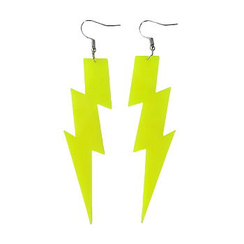 Lightning Bolt Acrylic Dangle Earrings, Platinum, Green Yellow, 113x28mm