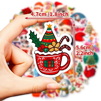 50Pcs Christmas Theme PVC Adhesive Waterproof Stickers, Self-Adhesive Stickers, for DIY Photo, Cup, Suitcase, Mobile Phone Shell Decorative, Mixed Shapes, 40~80mm