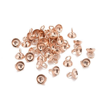 201 Stainless Steel Bead Cap Pendant Bails, for Globe Glass Bubble Cover Pendants, Rose Gold, 6x6mm, Hole: 2.2mm