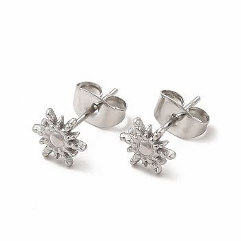 304 Stainless Steel Sun Stud Earrings for Women, Stainless Steel Color, 7x6mm, Pin: 0.7mm