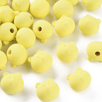 Acrylic Beads, Rubberized Style, Half Drilled, Bear, Yellow, 15.5x16x15mm, Hole: 3.5mm
