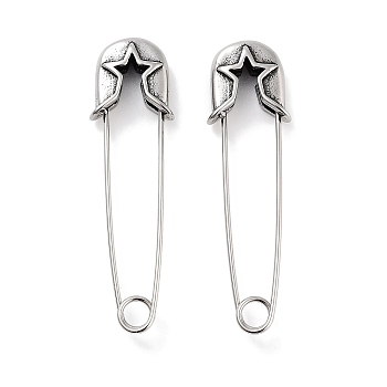 Star 316 Surgical Stainless Steel Safety Pin Hoop Earrings for Women, Antique Silver, 42x4x11.8mm