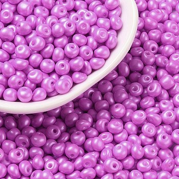 6/0 Glass Seed Beads, Opaque Colours Luster, Teardrop, Magenta, 4~5x4~4.5x3~4mm, Hole: 0.8~0.9mm, about 5625pcs/pound