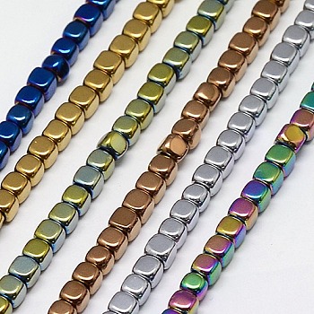 Electroplate Non-magnetic Synthetic Hematite Beads Strands, Cube, Grade A, Mixed Color, 4x4x4mm, Hole: 1mm, about 100pcs/strand, 16 inch