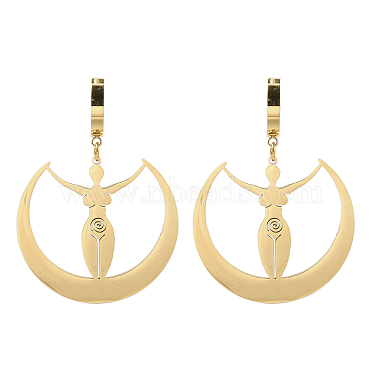 304 Stainless Steel Mythology Moon Goddess Amulet Hoop Earrings for Women(EJEW-S239-02G)-2