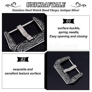 unicraftale 2 définit le style tibétain 304 fermoirs de bracelet de montre en acier inoxydable(STAS-UN0039-87A)-5
