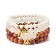 4 pièces 4 style cristal de quartz naturel et roche de lave et bois bracelets extensibles perlés ronds sertis de coeur(BJEW-JB07623)-1