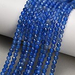 Natural Blue Chalcedony Beads Strands, Dyed & Heated, Faceted, Round, 4~4.5x3.5~4mm, Hole: 0.7~0.8mm, about 102pcs/strand, 15.35 inch(39cm)(GG-NH0004-A01-01C)