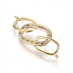 Brass Micro Pave Cubic Zirconia Links Connectors, Cadmium Free & Lead Free, Oval, Colorful, Golden, 12.5x32x4.5mm, Hole: 1.2mm(X-ZIRC-L085-10G)