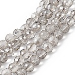 Transparent Electroplate Glass Beads Strands, Faceted(96 Facets), Round, Pearl Luster Plated, Dark Gray, 7.5~8x7mm, Hole: 1.2mm, about 68~70pcs/strand, 19.68~20.07 inch(50~51cm)(EGLA-F151-PL02)
