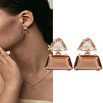 2Pcs K9 Glass Triangle with Trapezoid Dangle Stud Earrings, Light Gold Plated Brass Jewelry for Women, Cadmium Free & Lead Free, Chocolate, 18mm, Pin: 0.7mm(EJEW-LP0004-61)