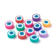 Handmade Polymer Clay Beads, Flat Round with Eye, Mixed Color, 9~9.5x5mm, Hole: 1.2mm(X-CLAY-I010-10)