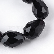 Transparent Glass Bead Strands, Faceted Teardrop, Black, 8x6mm, Hole: 1mm, about 65pcs/strand, 17.99 inch(45.7cm)(X-GLAA-R024-6x8mm-12)