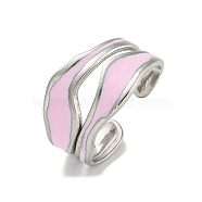 304 Stainless Steel Finger Ring, with Enamel, Stainless Steel Color, Adjustable(RJEW-C077-02P)