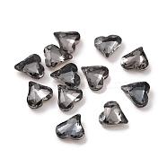 Glass Rhinestone Cabochons, Pointed Back & Silver Back Plated, Heart, Black Diamond, 8x8x3mm(GGLA-P002-09A-08)