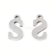 201 Stainless Steel Charms, Alphabet, Letter.S, 9x5x1mm, Hole: 1mm(STAS-N091-176S-P)