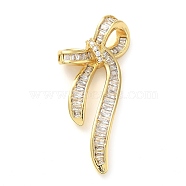 Rack Plating Brass Micro Pave Clear Cubic Zirconia Pendants, Long-Lasting Plated, Cadmium Free & Lead Free, Bowknot, Real 18K Gold Plated, 37.5x15x6.5mm, Hole: 5x2.8mm(KK-C047-06G)