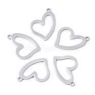 201 Stainless Steel Pendants, Laser Cut, Heart, Stainless Steel Color, 17x15x1mm, Hole: 1.4mm(STAS-N091-92)