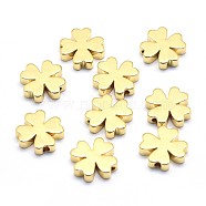 Brass Beads, Cadmium Free & Nickel Free & Lead Free, Clover, Real 18K Gold Plated, 10x10x2.5mm, Hole: 1.2mm(KK-J279-47G-NR)