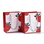 Rectangle Paper Bags, with Handles, for Gift Bags and Shopping Bags, Strawberry Pattern, 15.5x14x7.1cm, Fold: 15.5x14x0.4cm, 12pcs/bag(CARB-F008-03B)