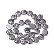 Non-magnetic Synthetic Hematite Beads Strands, Flat Round with Owl Pattern, 13x4~5mm, Hole: 1.4mm, about 30pcs/strand, 15.3 inch(40.5cm)(G-I260-04A)