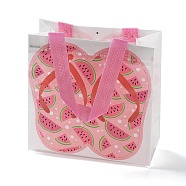 Summer Beach Theme Printed Flip Flops Non-Woven Reusable Folding Gift Bags with Handle, Portable Waterproof Shopping Bag for Gift Wrapping, Rectangle, Pink, 9x19.8x20.5cm, Fold: 24.8x19.8x0.1cm(ABAG-F009-E05)